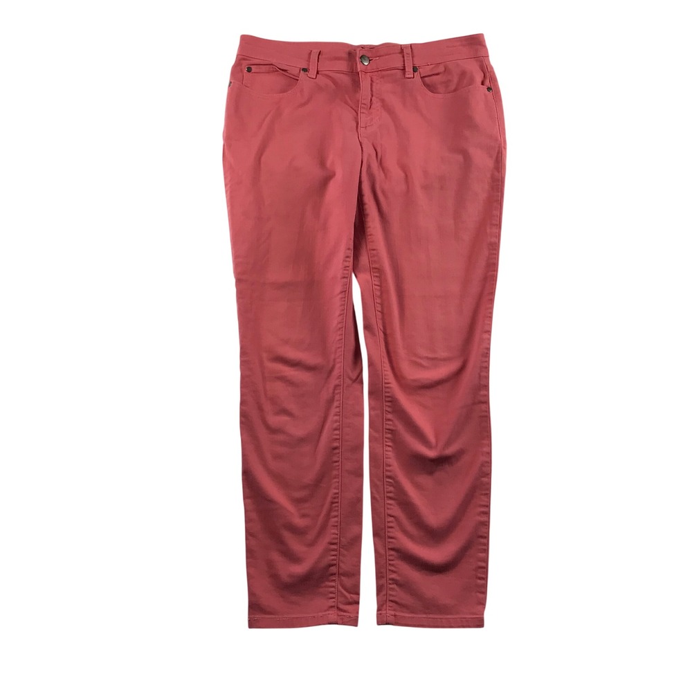 Eileen Fisher Coral Pink Organic Cotton Slim Leg Pants Womens Size 10 Stretch